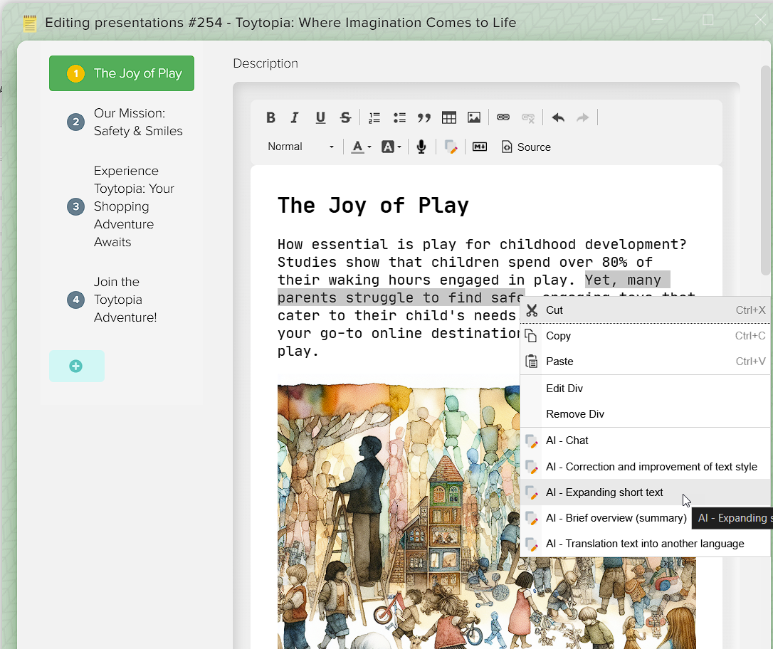 How to create presentations in Elbuz