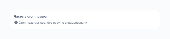 Картка графіка «Частота стоп-правил» джерела «Прайс Синтез-Груп.xml» з рядком про відсутність спрацьовувань