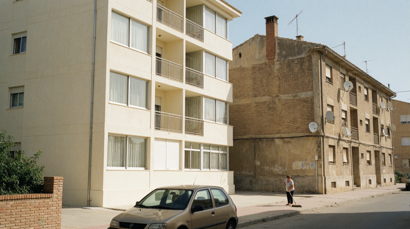 Two apartment buildings of different ages on a quiet Denia street