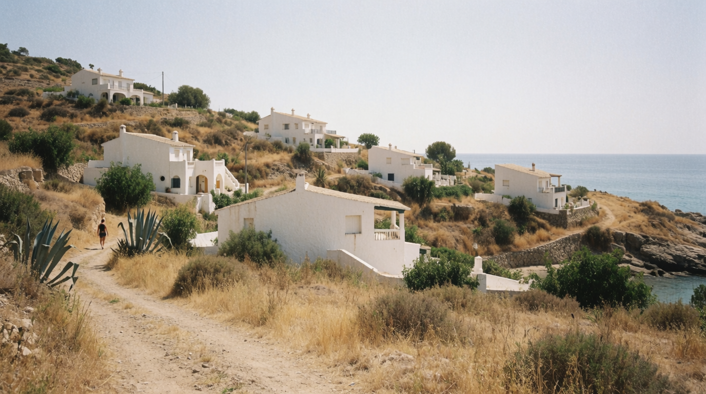 Whitewashed villas terraced above a cove near Jávea on the Costa Blanca