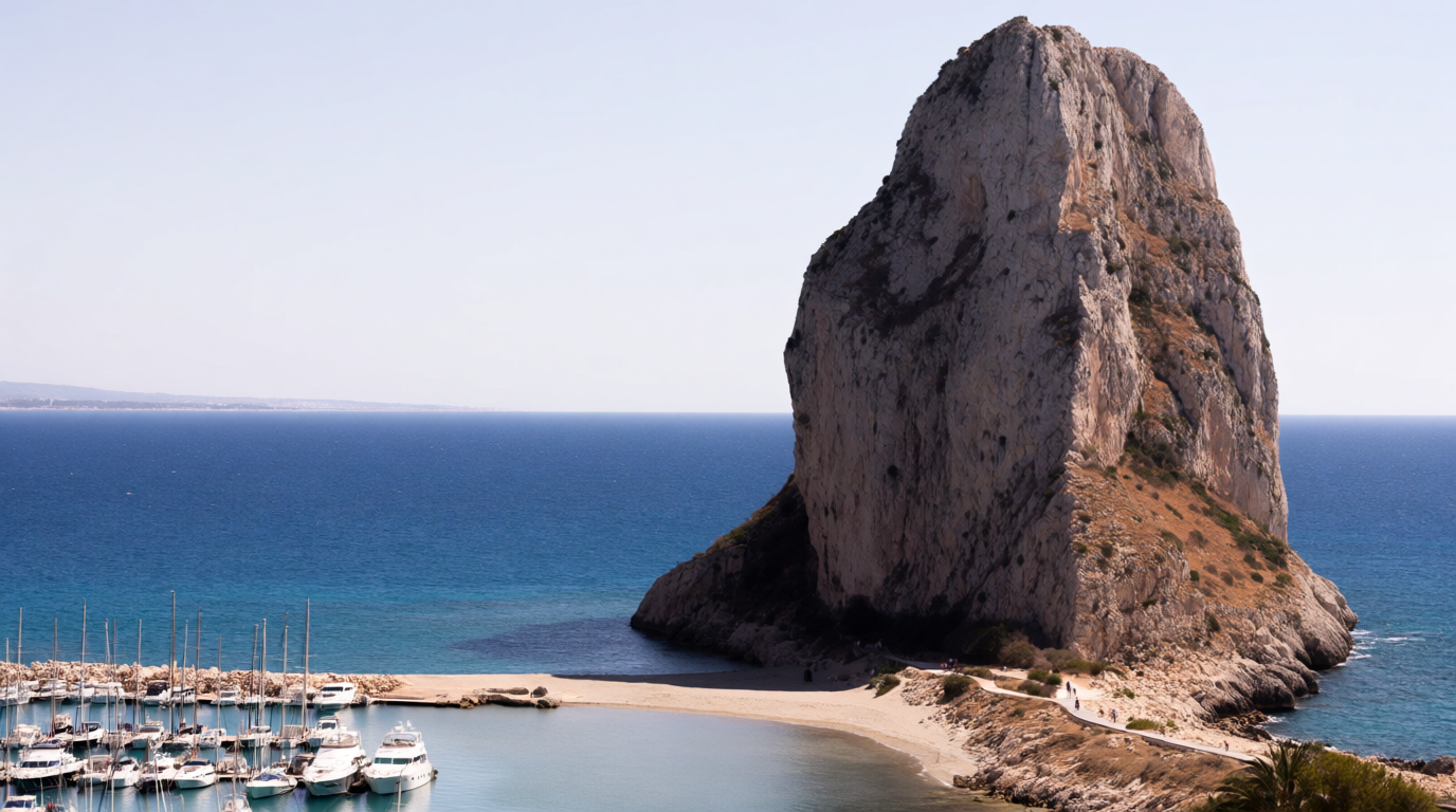 The Peñón de Ifach rising above Calpe's marina and coastal path