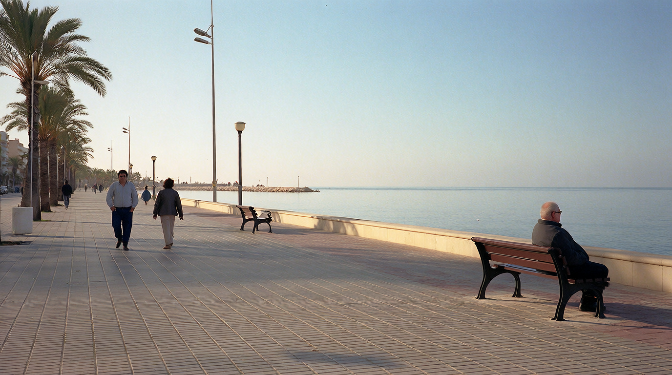 Quiet seafront promenade in Torrevieja on an autumn morning