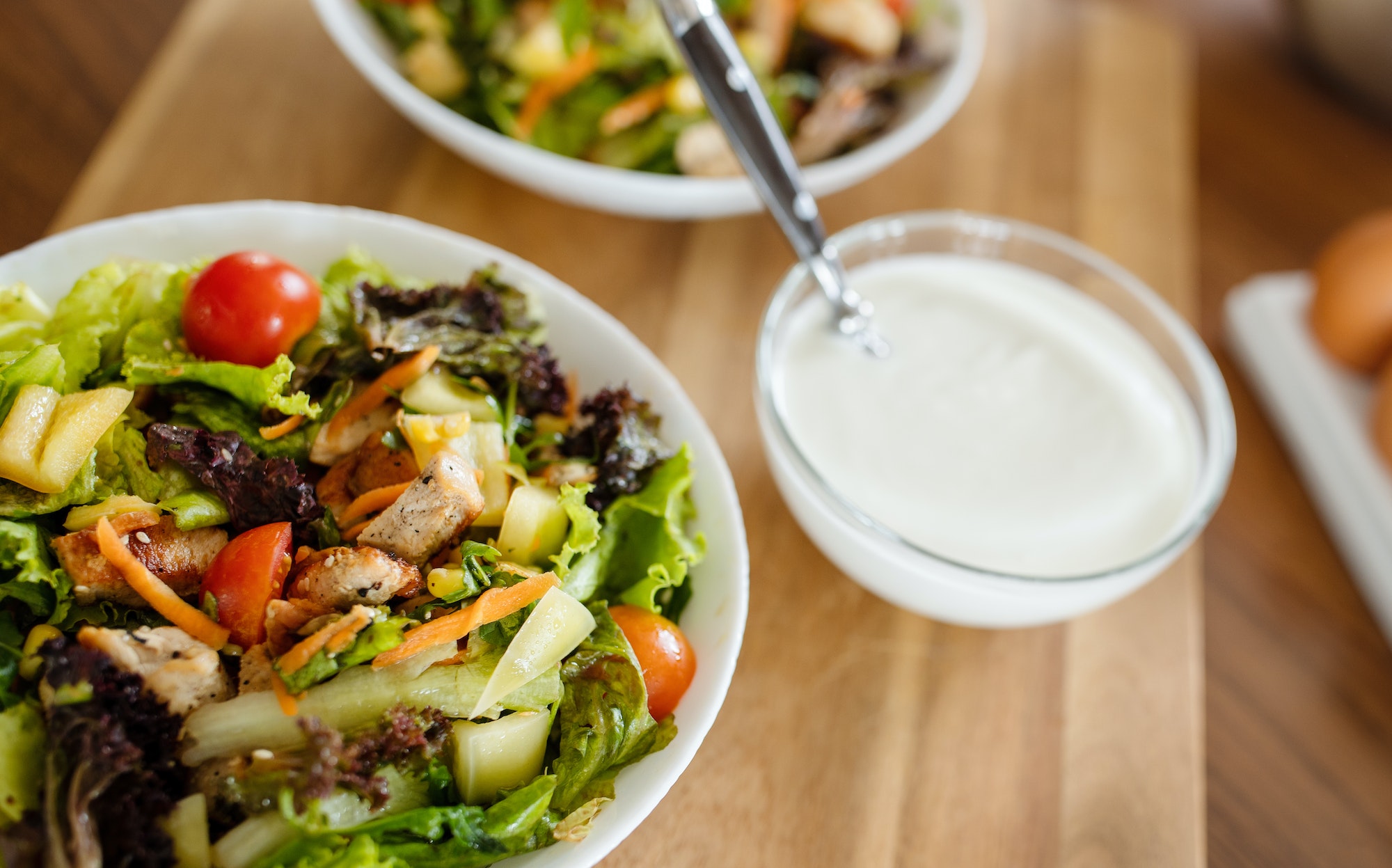 Chicken caesar salad with grilled chicken. Healthy food concept