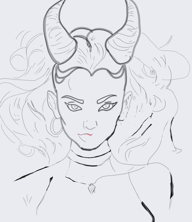 Line art girl w/horns