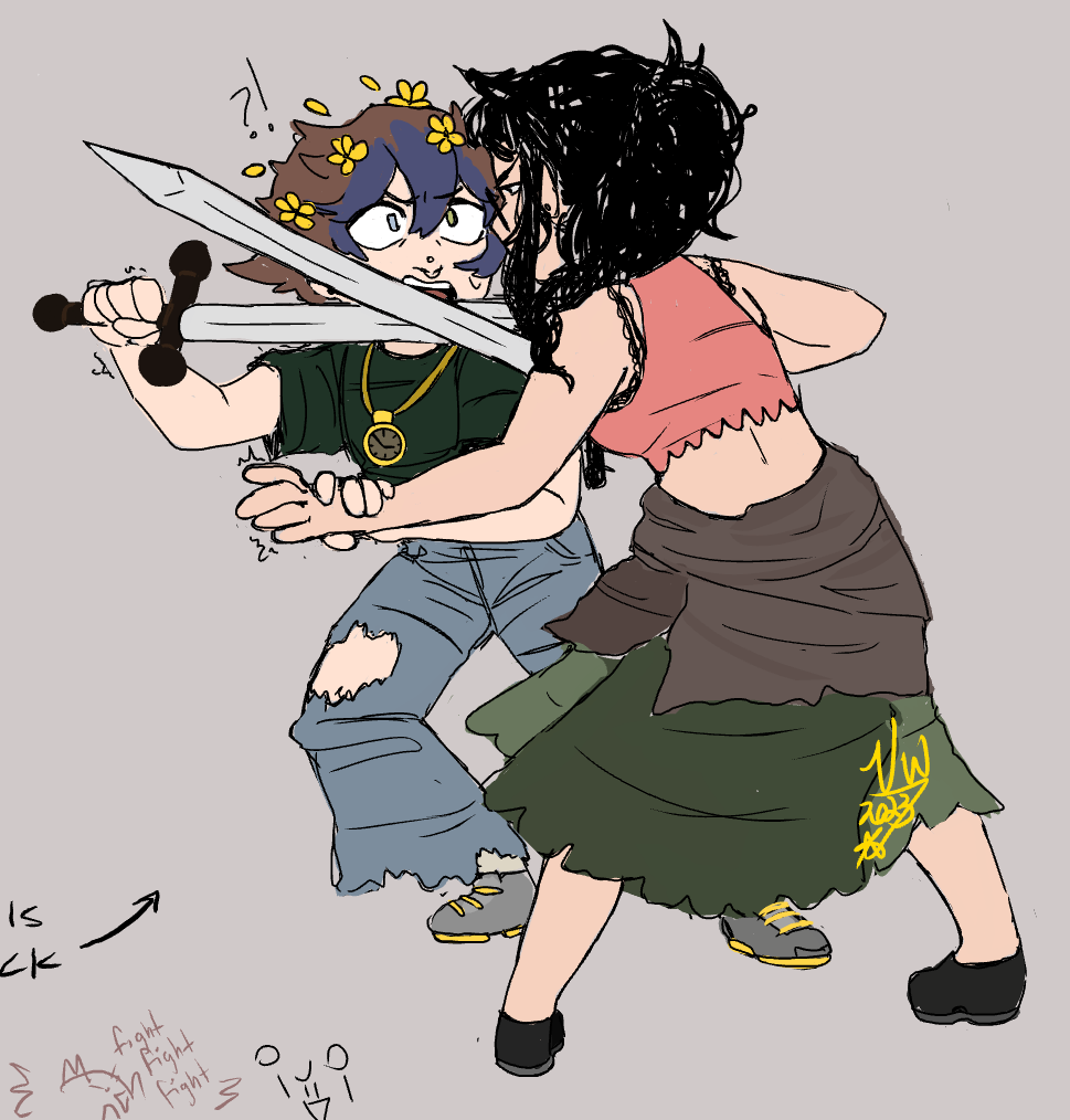 2 of my ocs fighting