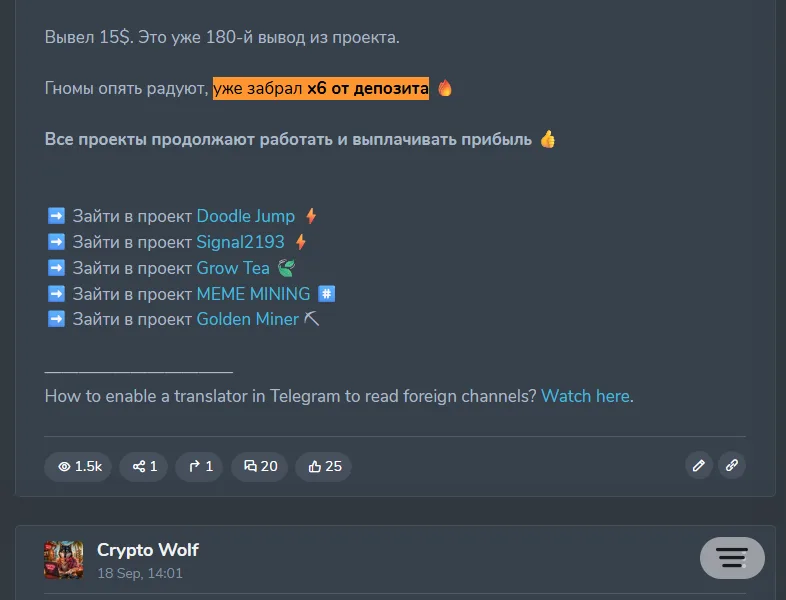 Crypto Wolf: example post 2 — Focus on recurring profits.