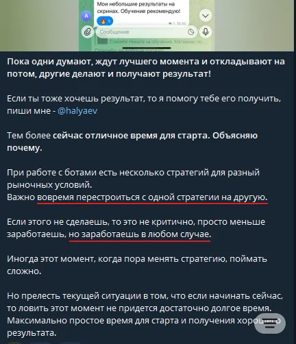Халяев Инвестиции: evidence 2 — Selling bots and training as the author's real income source