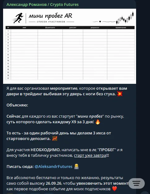 Александр Романов / Crypto Futures: evidence 1 — Impossible promise to multiply deposit by 9 times in 3 days