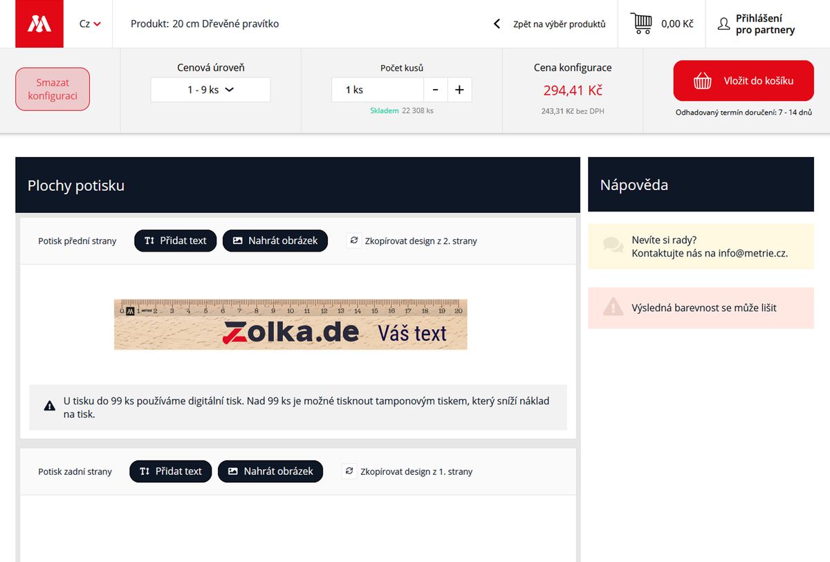 Náhled loga a textu v konfigurátoru