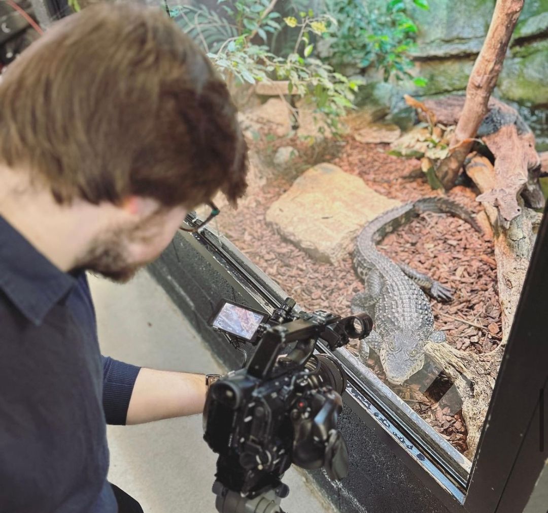 Oli filming a crocodile for BCOT
