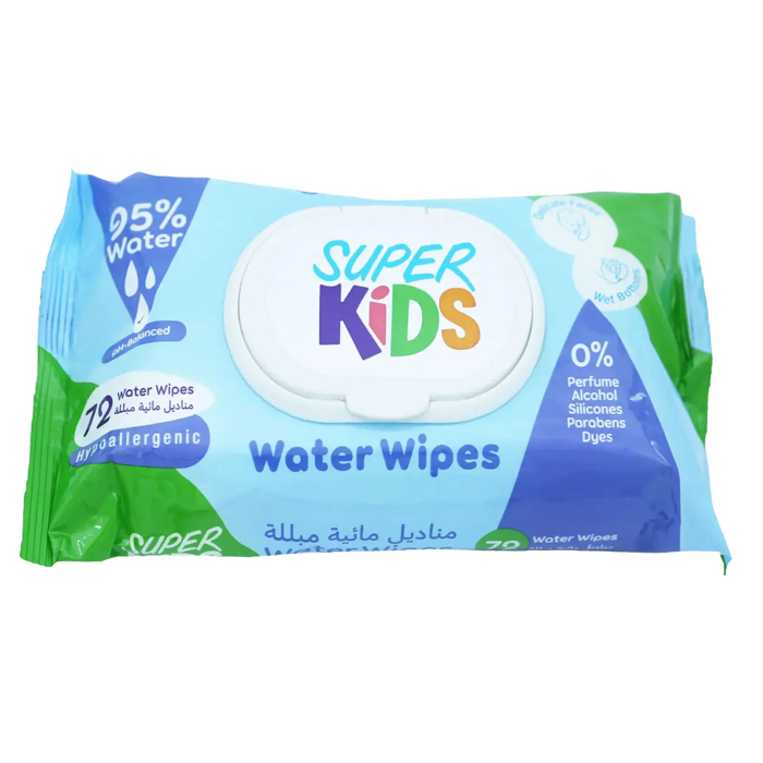 Super Kids Water Wipes for Kids - 95% Water (72 Wipes)