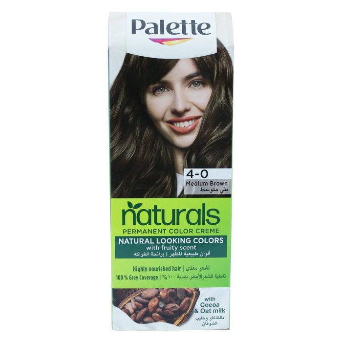 Palette Permenant Natural Colour 4-0 Medium Brown Cocoa Butter & Oat Sean Extract Hair Dye