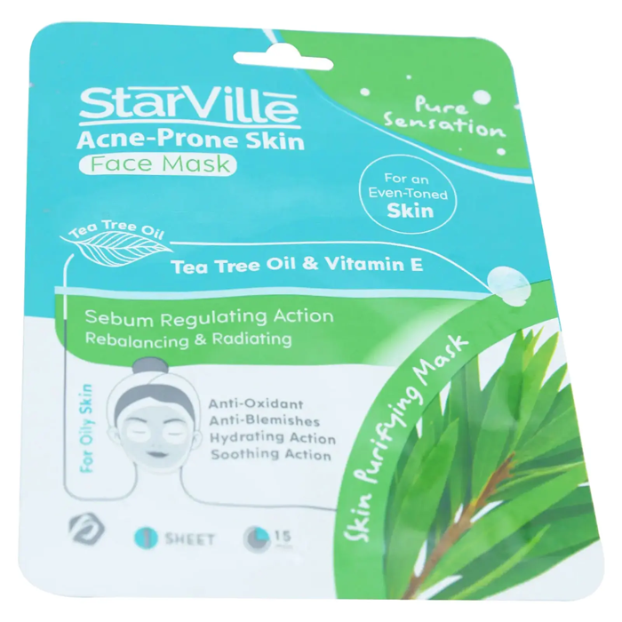 StarVille Acne-Prone Skin Face Mask with Tea Tree Oil & Vitamin E (1 Sheet)