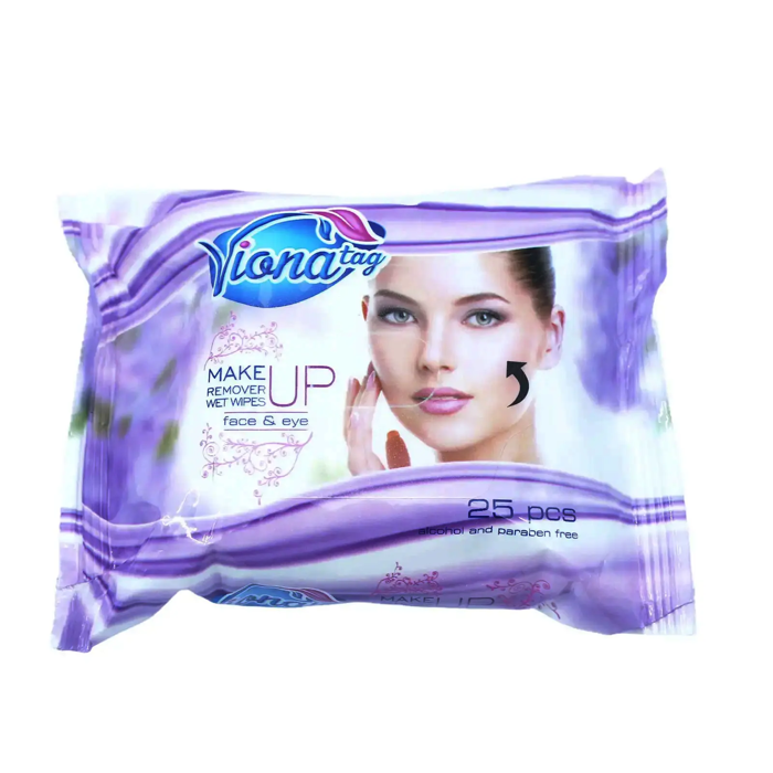Viona Tag Makeup Remover Wet Wipes for face & eye - Alcohol and paraben free (25 pcs)
