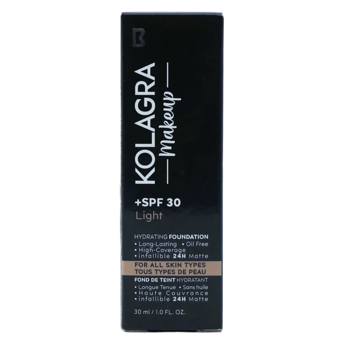 KOLAGRA Makeup HYDRATING FOUNDATION (Light) - High-Coverage & Long-Lasting, Infallible 24H Matte, +SPF 30 (30ml)