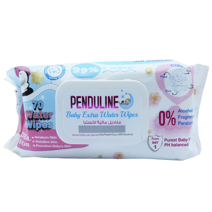 Penduline Baby Extra Water Wipes - Very Fine Texture with Cotton Touch, 99% Water (70 Wipes)