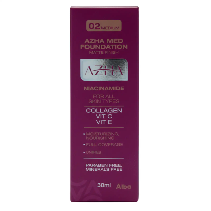Azha Med Foundation Matte Finish - 02 Medium (30 ml)
