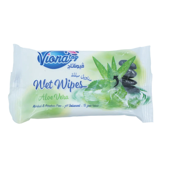 Viona Tag Wet Wipes Aloe Vera - alcohol & paraben free (15 pcs)