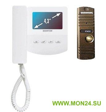 QM-433C_SET1 (белый)+Выз. панель (бронза): Монитор видеодомофона цветной