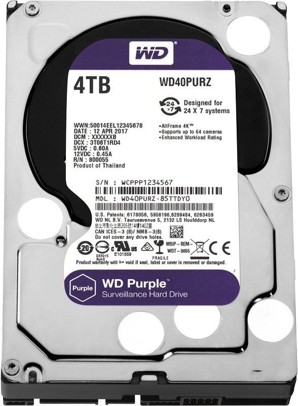 HDD 4000 GB (4 TB) SATA-III Purple (WD40PURZ): Жесткий диск (HDD) для видеонаблюдения