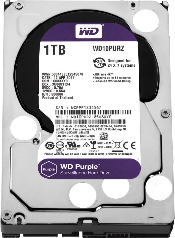 HDD 1000 GB (1 TB) SATA-III Purple (WD10PURZ): Жесткий диск (HDD) для видеонаблюдения
