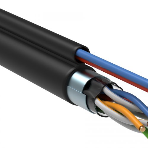 F/UTP 4х2х24AWG кат.5E LDPE (LC3-C5E04-379): Кабель симметричный (витая пара) с кабелем питания 2x0,75, черный