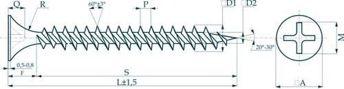 Саморезы 3,5х19 потай, частая резьба, оксид (1000 шт): Саморез с потайной головкой и мелким шагом