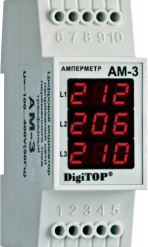 Амперметр трехфазный цифровой  для внешних трансформаторов ток<br>а AM-3 DigiTop