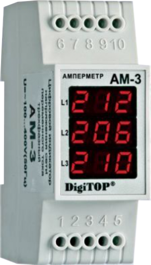 Амперметр трехфазный цифровой  для внешних трансформаторов ток<br>а AM-3 DigiTop