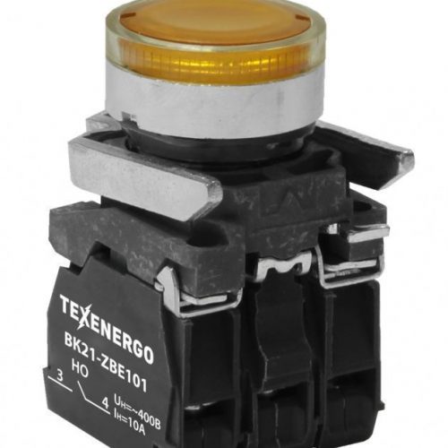 Выключатель кнопочный ВК21-ВW35M5 1з+1р  жёлтый, подсветка светодиод 220В АС