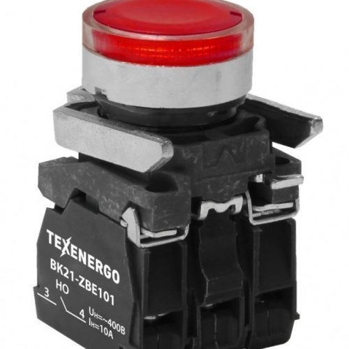 Выключатель кнопочный ВК21-ВW34M5 1з+1р  красный, подсветка светодиод 220В АС