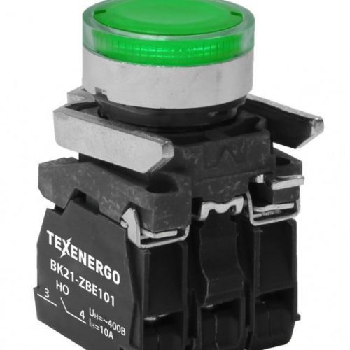 Выключатель кнопочный ВК21-ВW33M5 1з+1р  зелёный, подсветка светодиод 220В АС