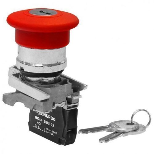 Выключатель кнопочный ВК21-ВS8445 1р  красный гриб с фиксацией, с ключом (возврат поворотом)