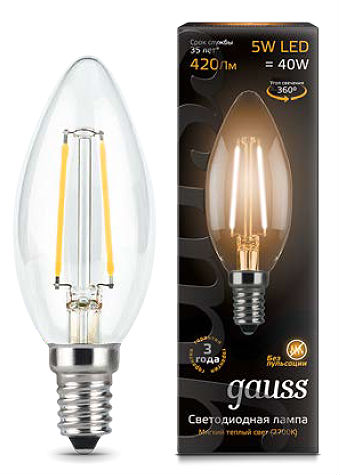Лампа Gauss LED Filament Свеча E14 5W 420lm 2700К