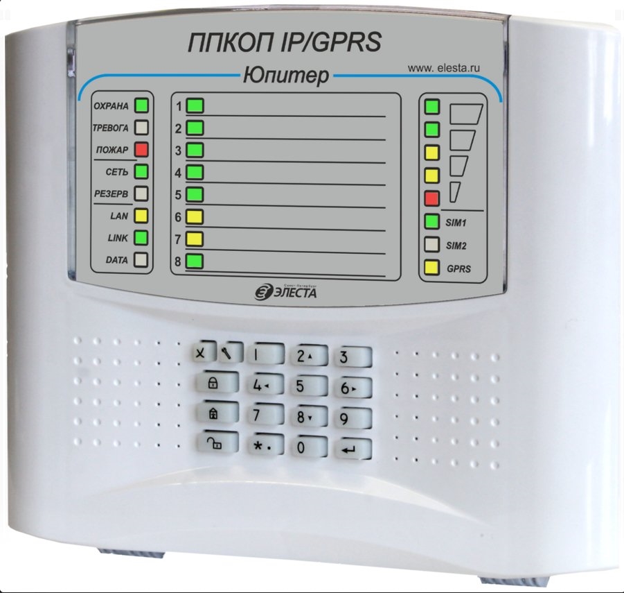 Юпитер-1833 (8 IP/GPRS), пластик, встроенная клавиатура: Прибор приемно-контрольный охранно-пожарный