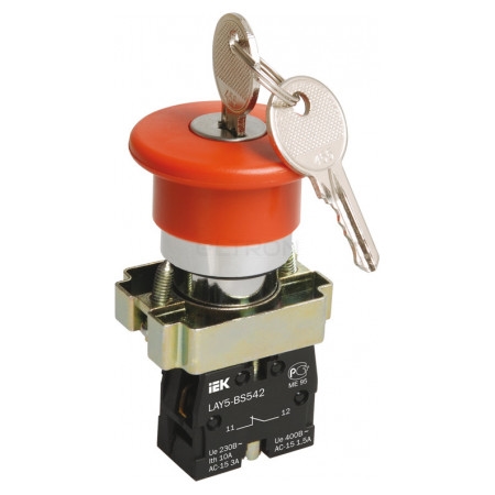 Кнопка LAY5-BS142 Грибок с ключом D22мм (BBG50-LAY5-K04): Кнопка