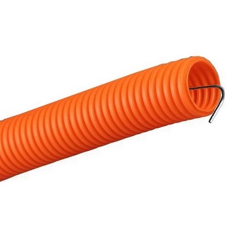 Труба ПНД строительная не распространяющая горение с зондом D=16, оранжевая (Промрукав) (PR02.0040): Труба гофрированная