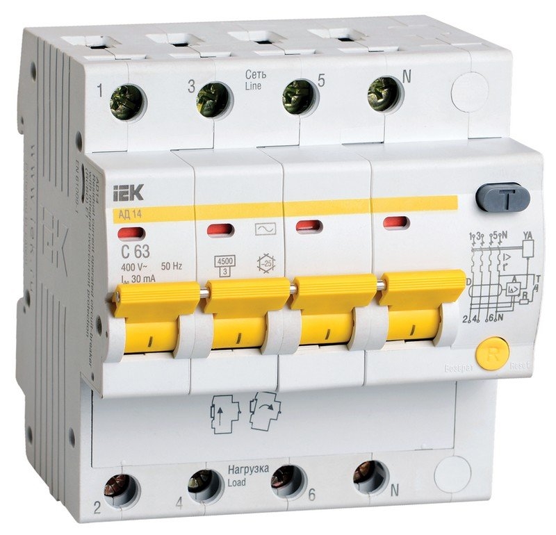 АД14 4Р 50А 30мА (MAD10-4-050-C-030): Автоматический выключатель дифференциального тока