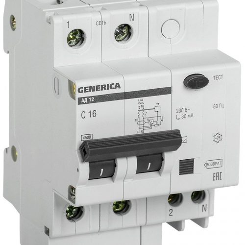 АД12 2Р 16А 30мА GENERICA (MAD15-2-016-C-030): Автоматический выключатель дифференциального тока