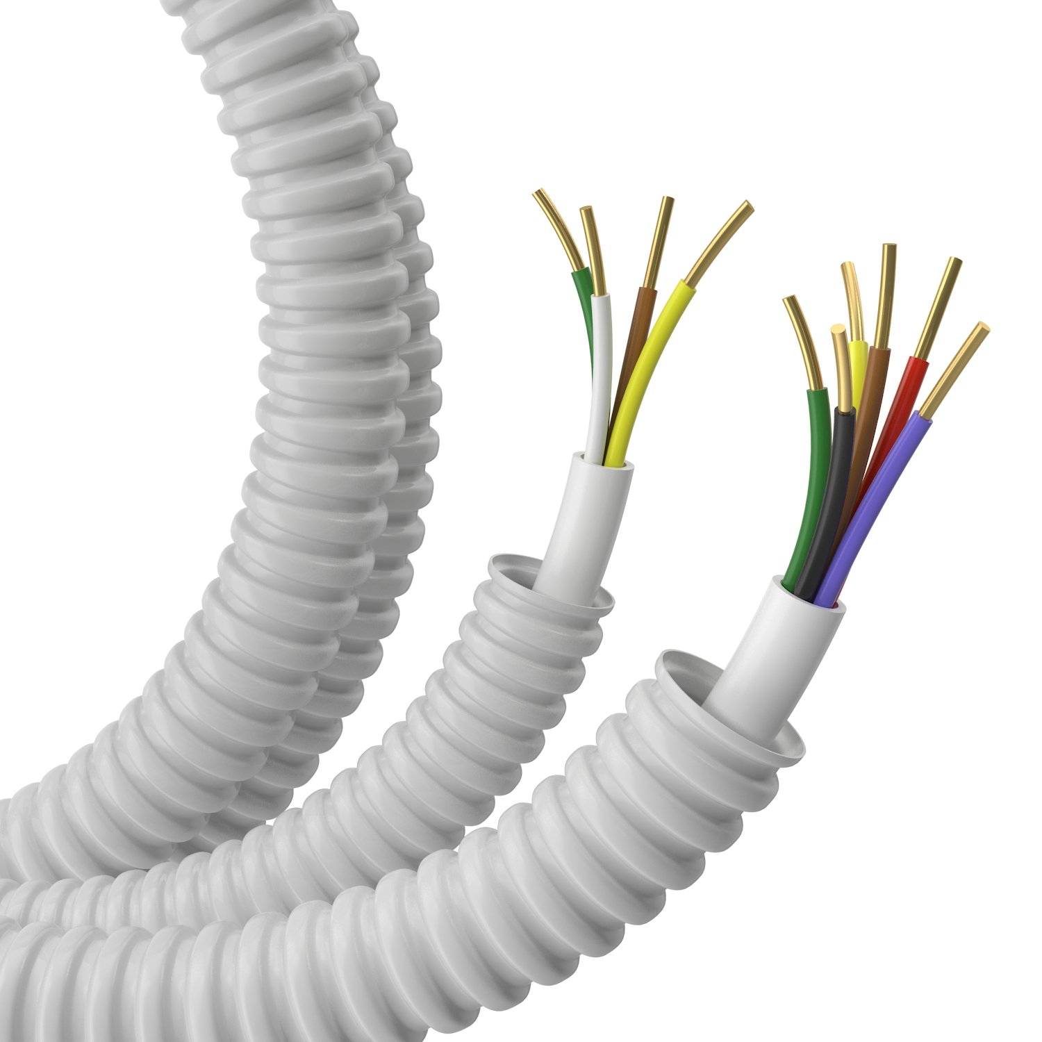 Труба ПВХ легкая серая D=20 + КСПВ 4х0,5 (100м): Гофрошланг с кабелем