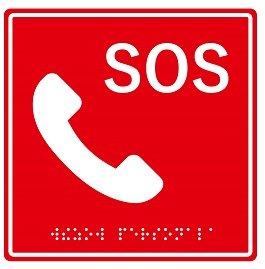 MP-010R2: Табличка тактильная с пиктограммой "SOS Трубка" (150x150мм) красный фон