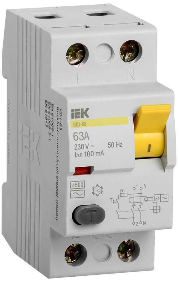 ВД1-63 2Р 63А 100мА (MDV10-2-063-100): Выключатель дифференциального тока