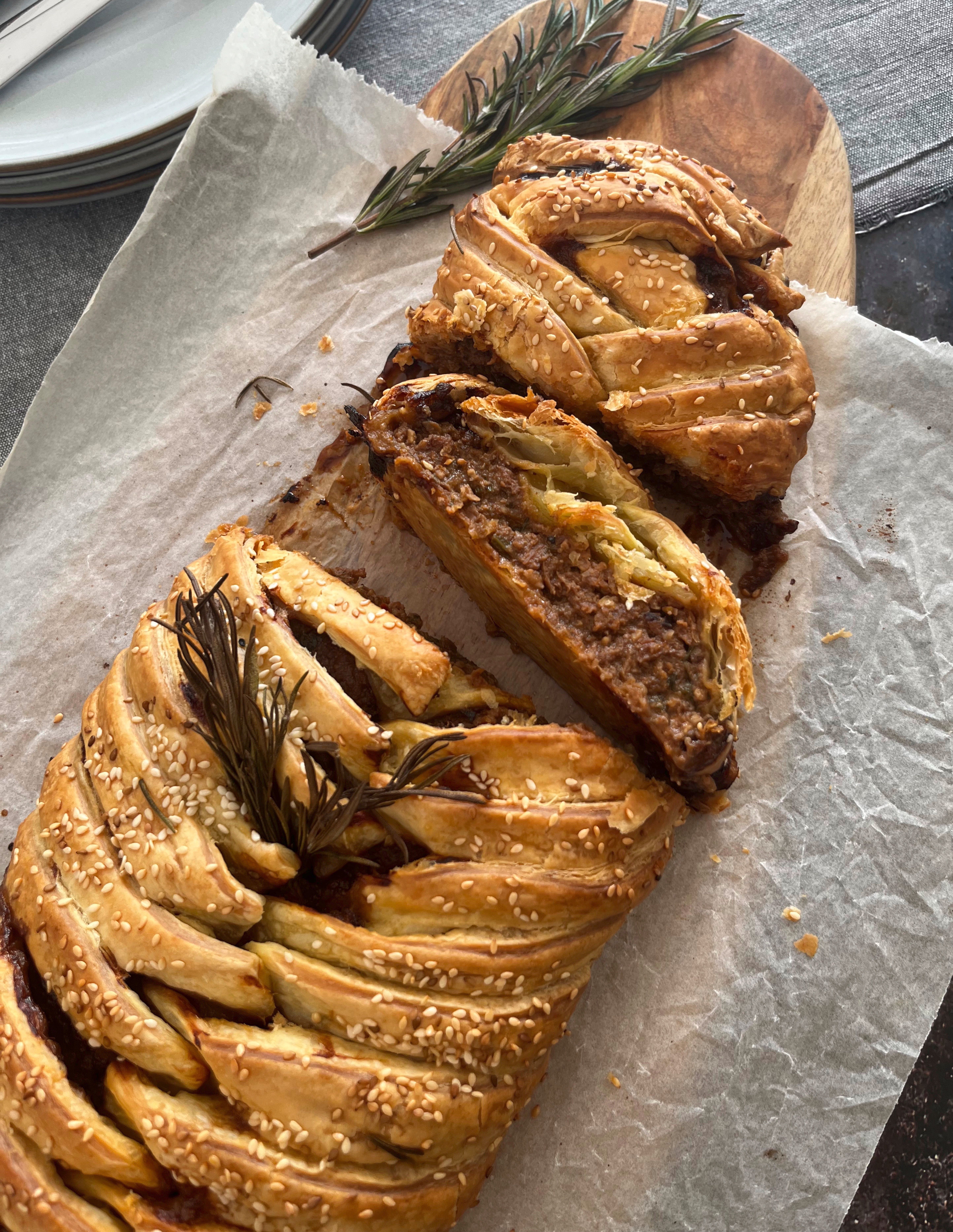 Vegan mince and mushroom roll