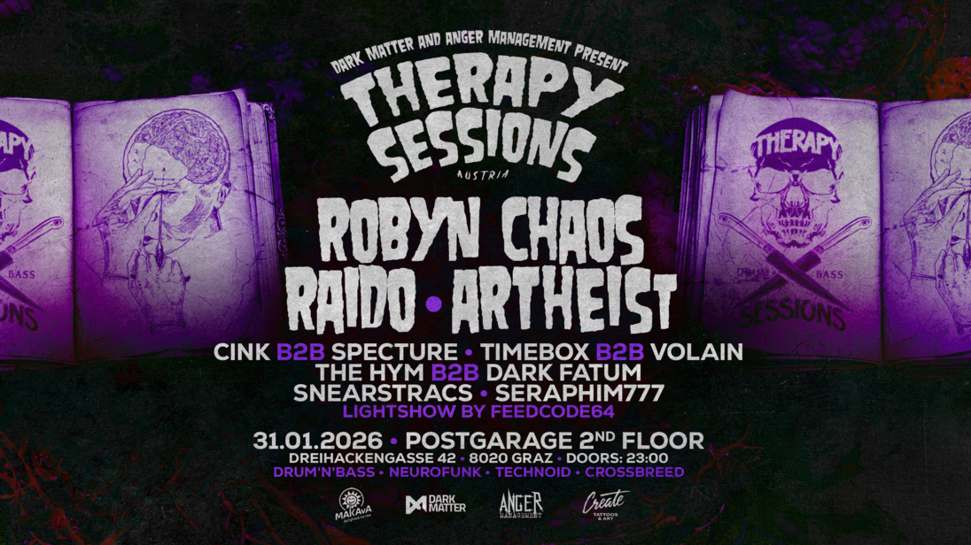 Event image for Therapy Sessions Austria feat. Robyn Chaos, Raido & Artheist