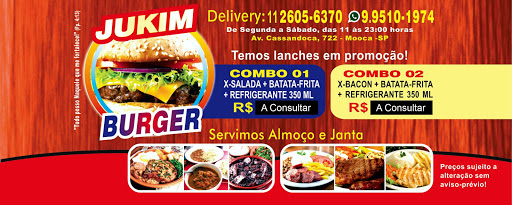 Jukim Burger - Delivery de Hamburger, Almoço, Janta, Petiscos, Lanches, Sucos, Refrigerantes e Cervejas