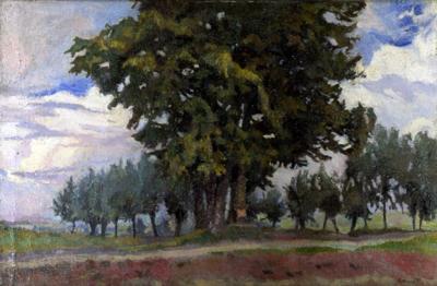 PEJZAż Z KAPLICZKą WśRóD DRZEW, OK. 1920