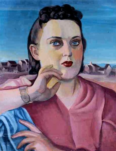 PORTRET KOBIETY NA TLE MIASTECZKA, 1941