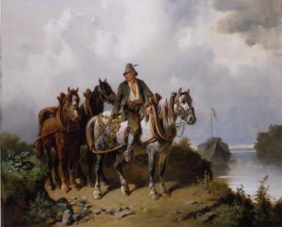JEŹDZIEC I KONIE NA BRZEGU RZEKI, 1877