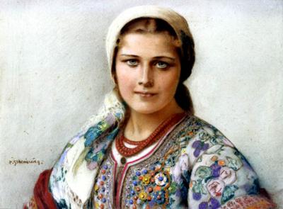 7. DZIEWCZYNA W KRAKOWSKIM STROJU, OK. 1910