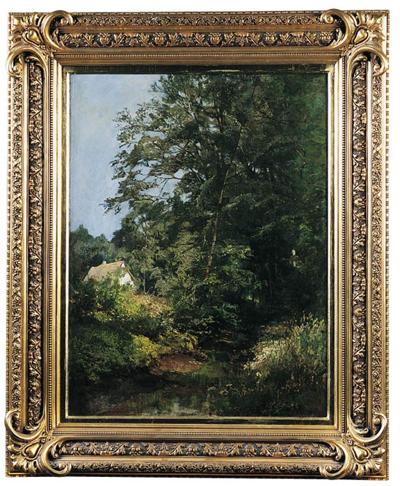 PEJZAż LEśNY ZE STRUMIENIEM I CHATą, OK. 1900